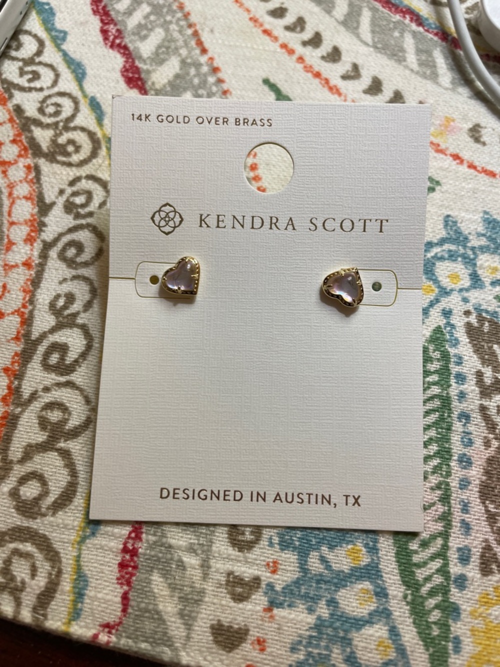 Kendra Scott Gold-Trim Lavender Heart Stud Earrings